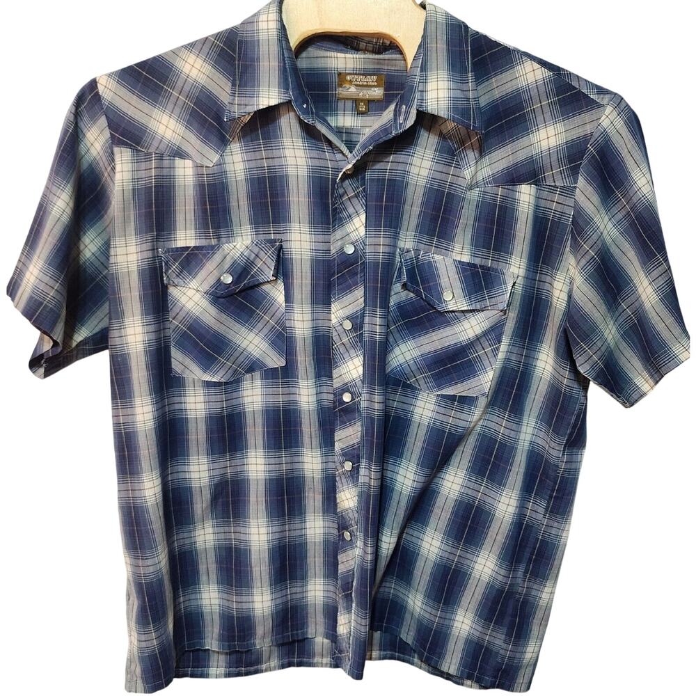 Men's Outlaw Western Wear Button Up 1x Big Short Sleeve Pearl Snap Shirt